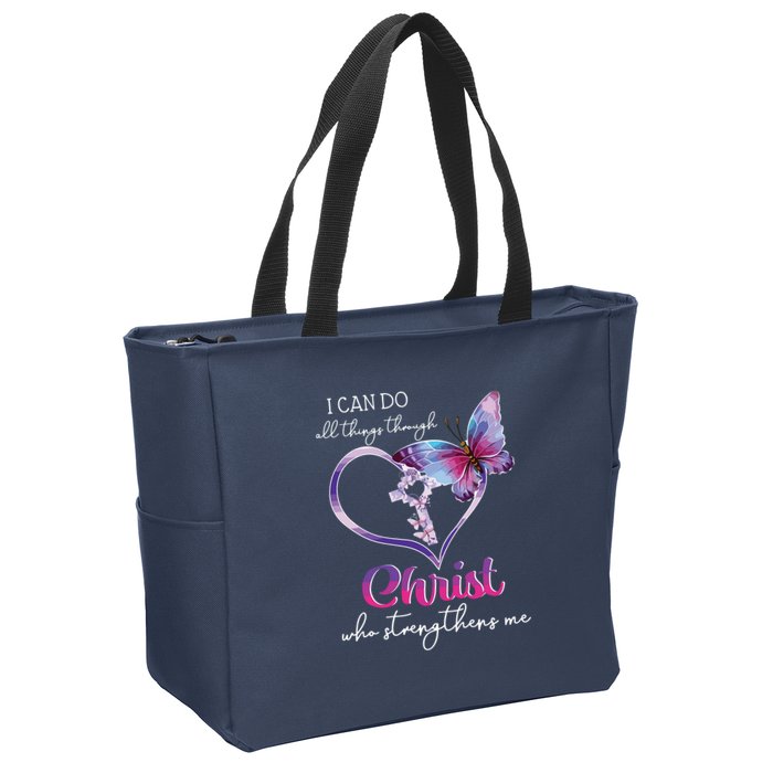 I Can Do All Things Through Christ Butterfly Art Easter Day Zip Tote Bag