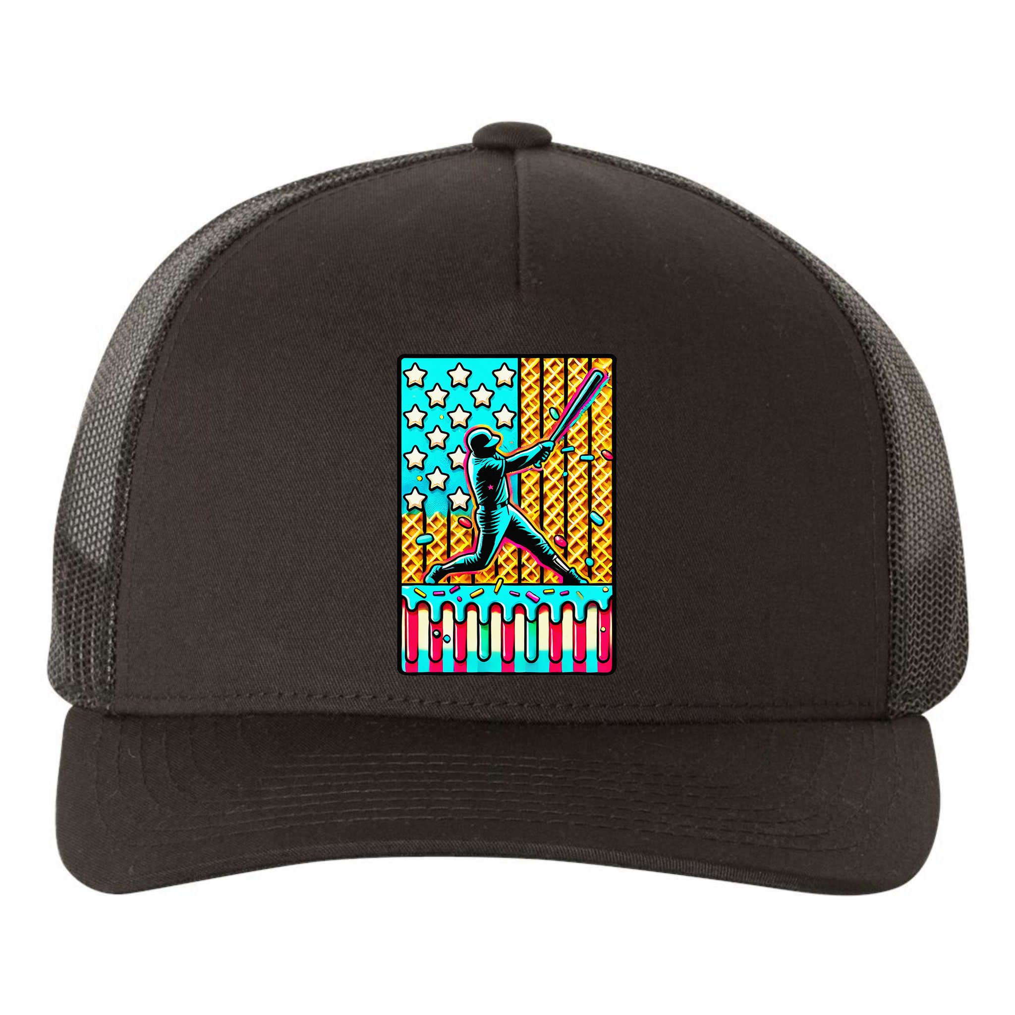 Ice Cream Drip Baseball Stuff Drip For American Flag Yupoong Adult 5-Panel Trucker Hat