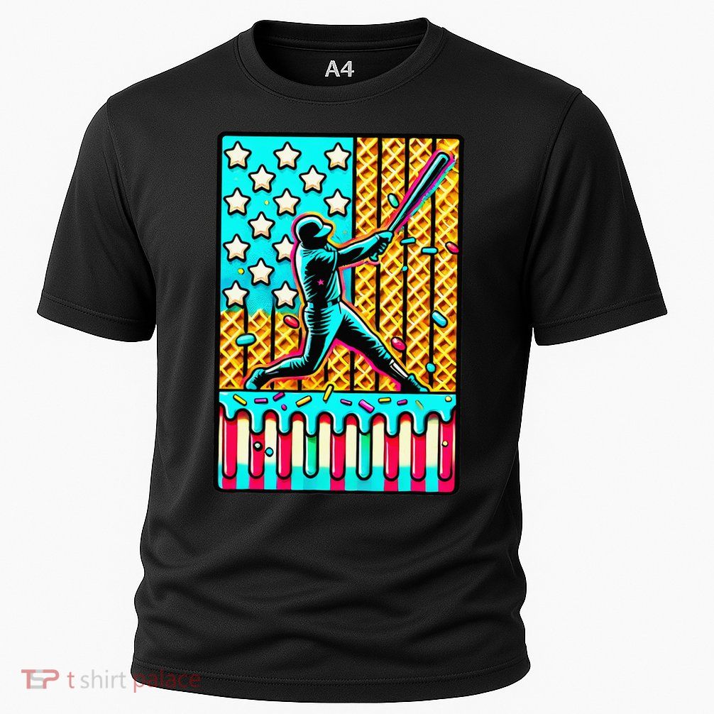Ice Cream Drip Baseball Stuff Drip For American Flag Cooling Performance Crew T-Shirt