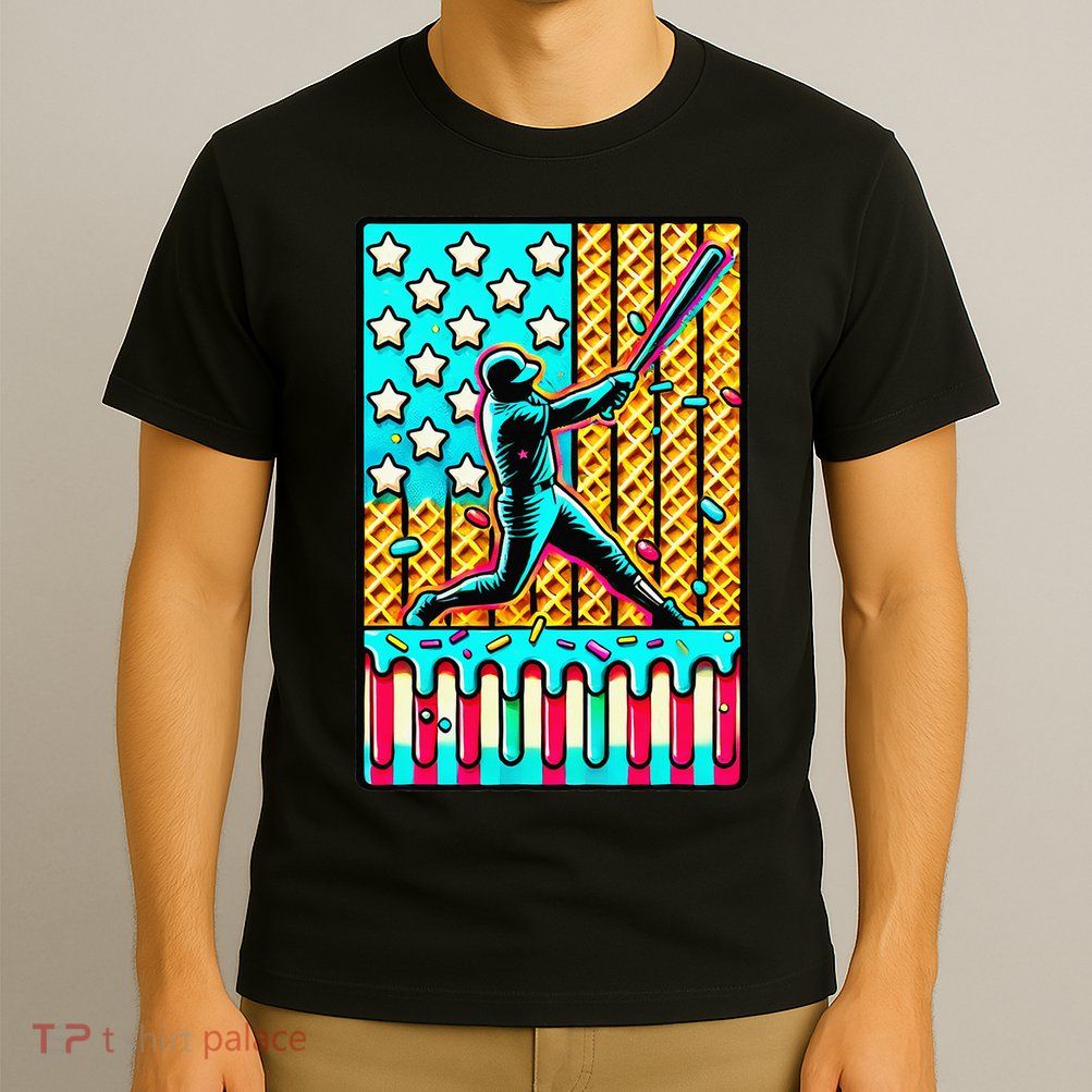 Ice Cream Drip Baseball Stuff Drip For American Flag T-Shirt