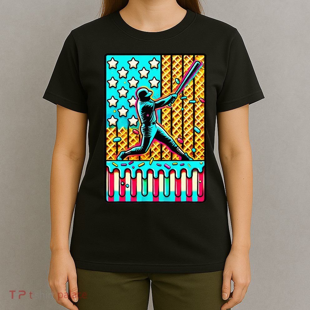 Ice Cream Drip Baseball Stuff Drip For American Flag T-Shirt