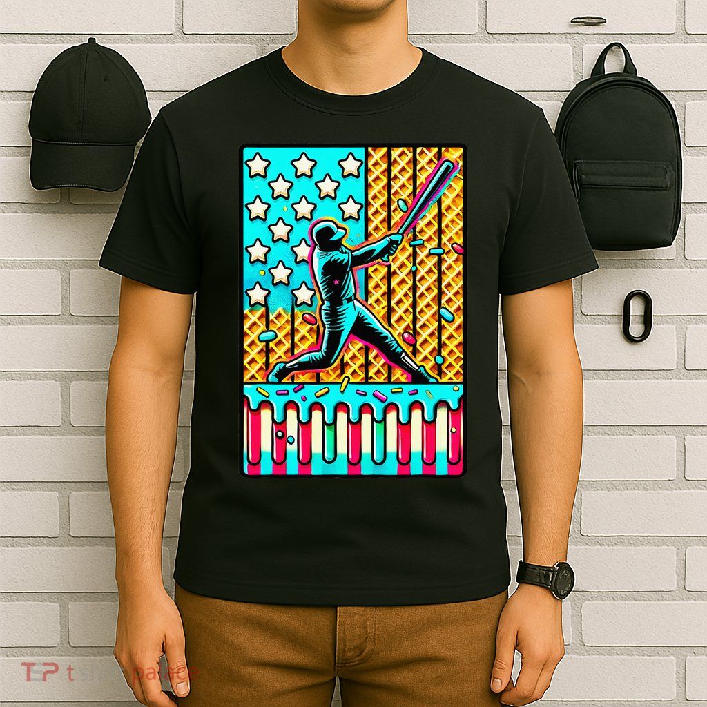 Ice Cream Drip Baseball Stuff Drip For American Flag T-Shirt