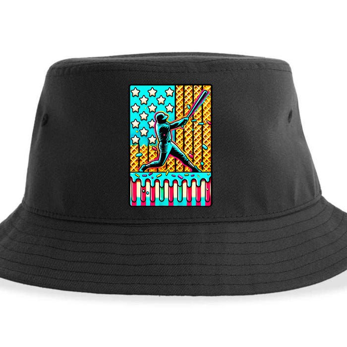 Ice Cream Drip Baseball Stuff Drip For American Flag Sustainable Bucket Hat