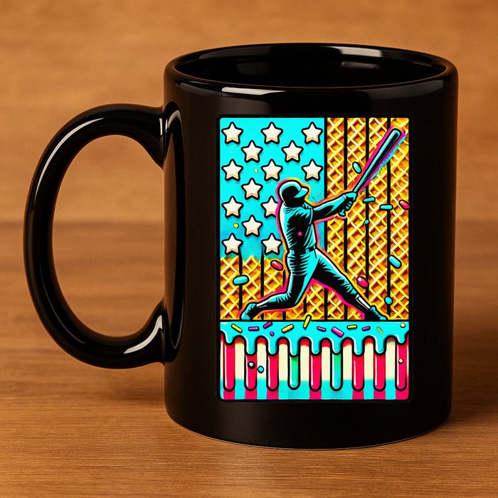 Ice Cream Drip Baseball Stuff Drip For American Flag 11oz C Handle Ceramic Mug