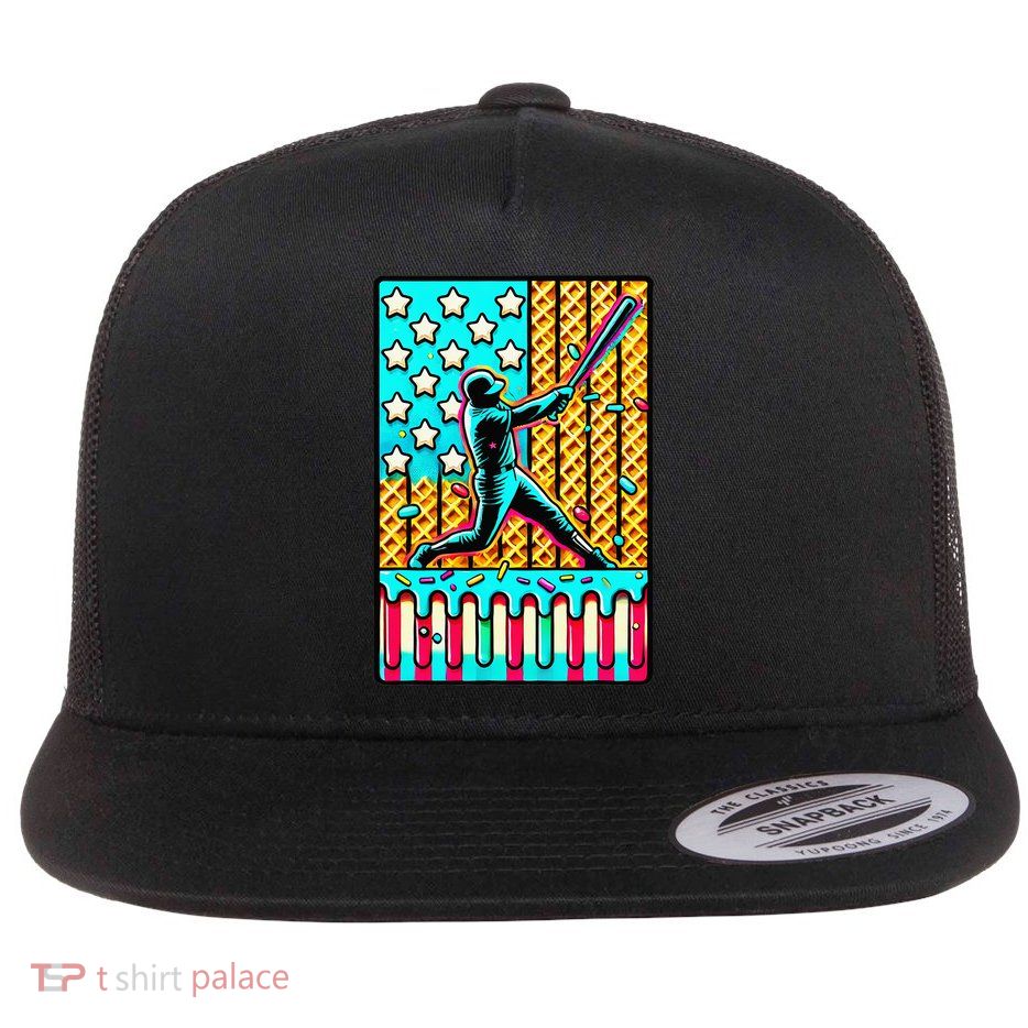 Ice Cream Drip Baseball Stuff Drip For American Flag Flatbill Hat