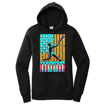 Ice Cream Drip Baseball Stuff Drip For American Flag Women's Pullover Hoodie