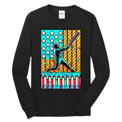 Ice Cream Drip Baseball Stuff Drip For American Flag Tall Long Sleeve T-Shirt
