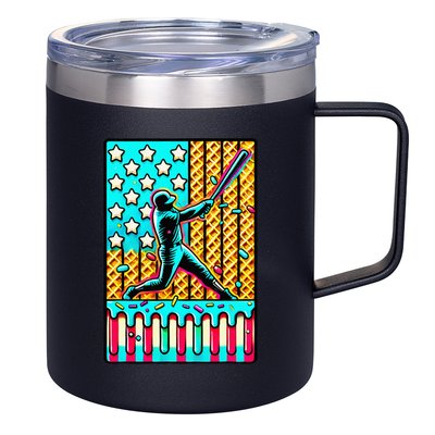 Ice Cream Drip Baseball Stuff Drip For American Flag 12oz Stainless Steel Coffee Mug
