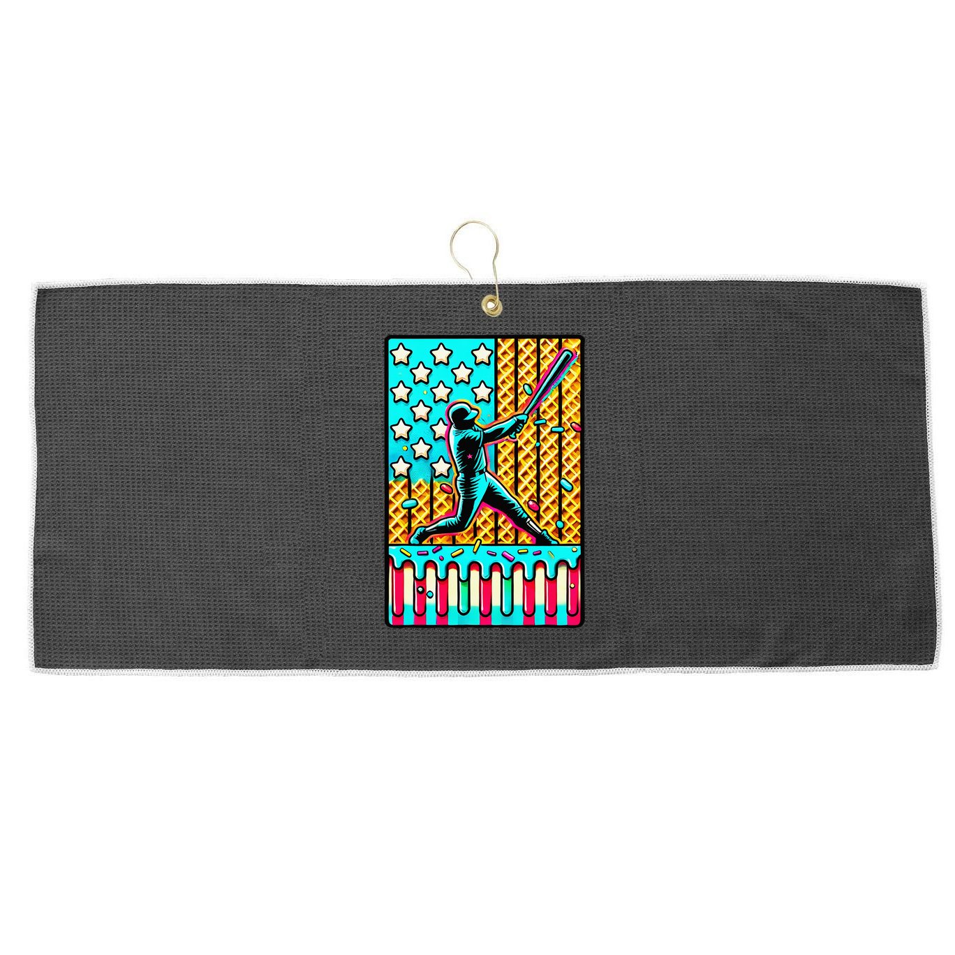 Ice Cream Drip Baseball Stuff Drip For American Flag Large Microfiber Waffle Golf Towel