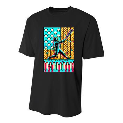 Ice Cream Drip Baseball Stuff Drip For American Flag Youth Performance Sprint T-Shirt