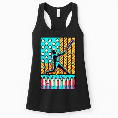 Ice Cream Drip Baseball Stuff Drip For American Flag Womens Tank Top