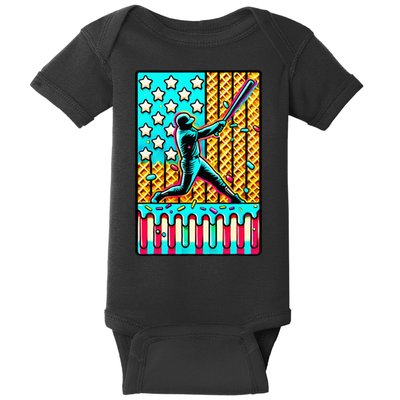 Ice Cream Drip Baseball Stuff Drip For American Flag Baby Bodysuit