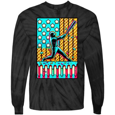 Ice Cream Drip Baseball Stuff Drip For American Flag Tie-Dye Long Sleeve Shirt