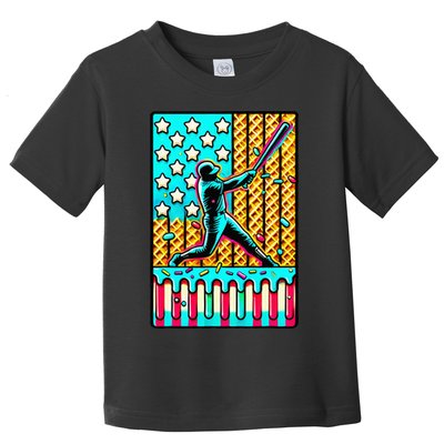 Ice Cream Drip Baseball Stuff Drip For American Flag Toddler T-Shirt