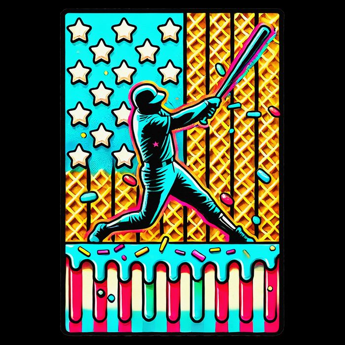 Ice Cream Drip Baseball Stuff Drip For American Flag Cropped Pullover Crew