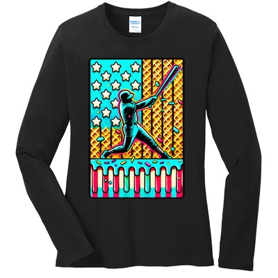 Ice Cream Drip Baseball Stuff Drip For American Flag Ladies Long Sleeve Shirt