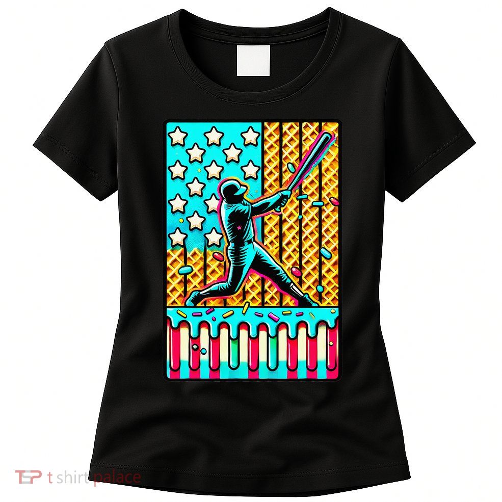 Ice Cream Drip Baseball Stuff Drip For American Flag Womens T-Shirt