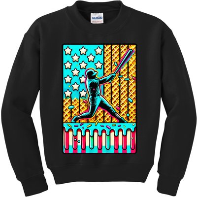 Ice Cream Drip Baseball Stuff Drip For American Flag Kids Sweatshirt