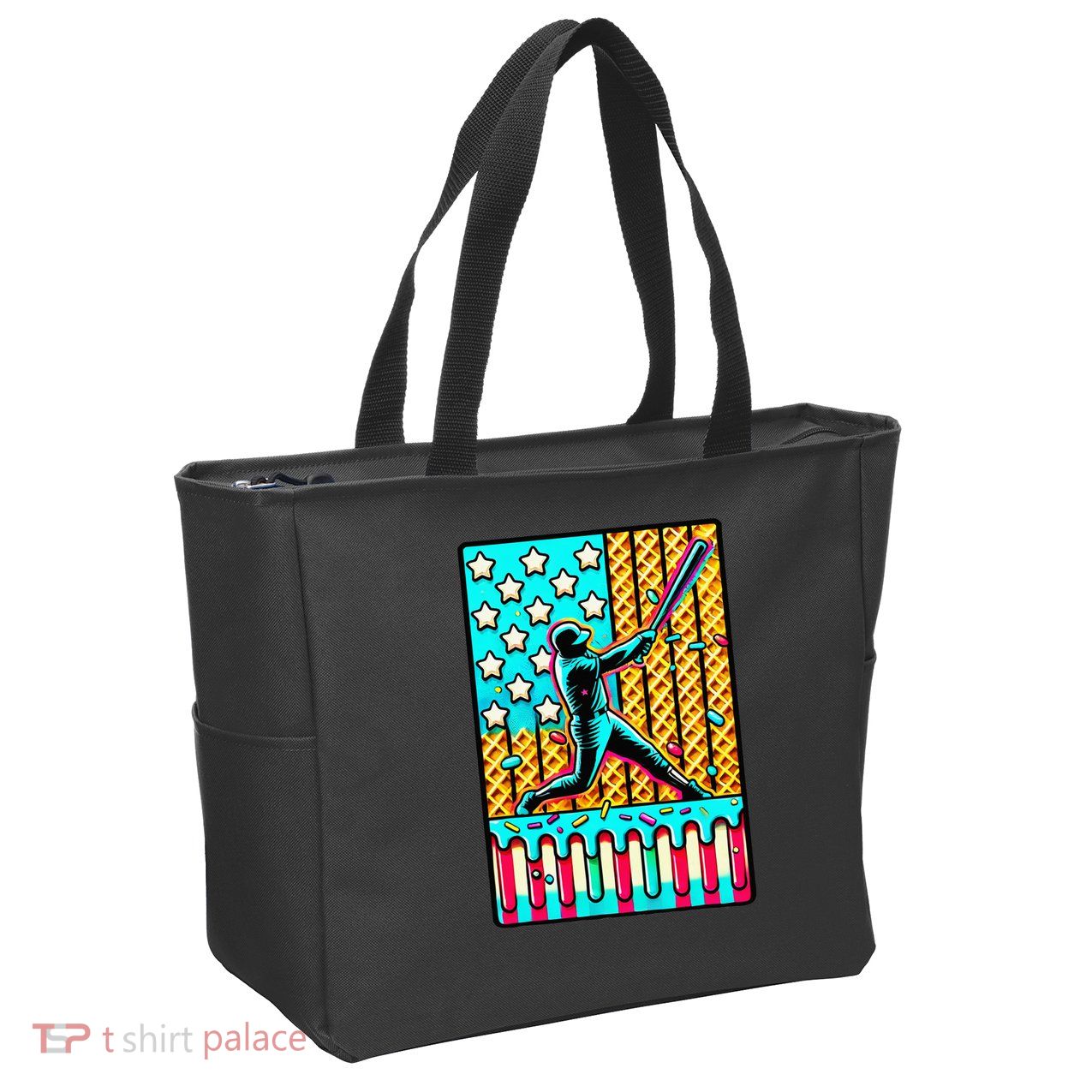 Ice Cream Drip Baseball Stuff Drip For American Flag Zip Tote Bag