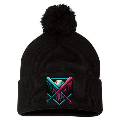 Ice Cream Dripping Baseball Home Plate Drip Respect The Pom Pom 12in Knit Beanie