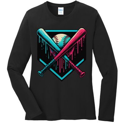 Ice Cream Dripping Baseball Home Plate Drip Respect The Ladies Long Sleeve Shirt