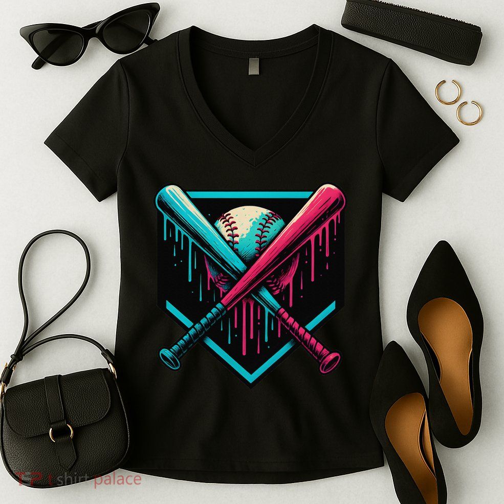 Ice Cream Dripping Baseball Home Plate Drip Respect The Women's V-Neck T-Shirt