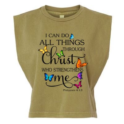 I Can Do All Things Through Christ Butterfly Art Religious Garment-Dyed Women's Muscle Tee