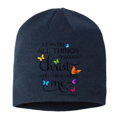 I Can Do All Things Through Christ Butterfly Art Religious Sustainable Beanie