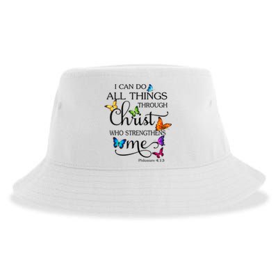 I Can Do All Things Through Christ Butterfly Art Religious Sustainable Bucket Hat