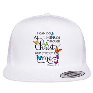 I Can Do All Things Through Christ Butterfly Art Religious Flat Bill Trucker Hat