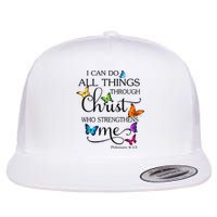 I Can Do All Things Through Christ Butterfly Art Religious Flat Bill Trucker Hat