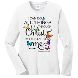 I Can Do All Things Through Christ Butterfly Art Religious Ladies Long Sleeve Shirt