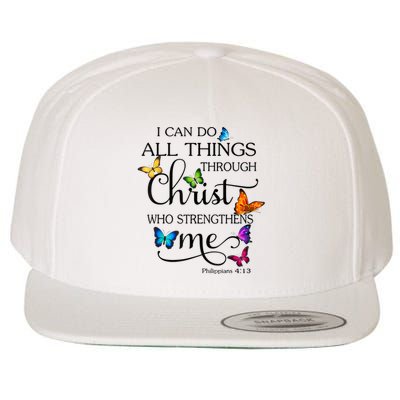 I Can Do All Things Through Christ Butterfly Art Religious Wool Snapback Cap