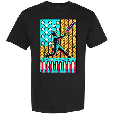 Ice Cream Drip Baseball Stuff Drip For American Flag Garment-Dyed Heavyweight T-Shirt