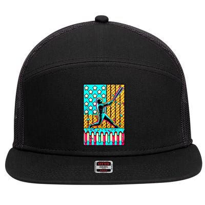 Ice Cream Drip Baseball Stuff Drip For American Flag 7 Panel Mesh Trucker Snapback Hat