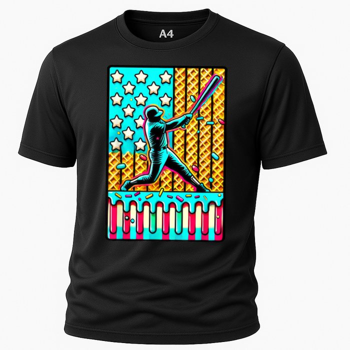 Ice Cream Drip Baseball Stuff Drip For American Flag Cooling Performance Crew T-Shirt