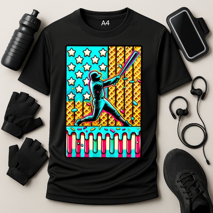 Ice Cream Drip Baseball Stuff Drip For American Flag Cooling Performance Crew T-Shirt