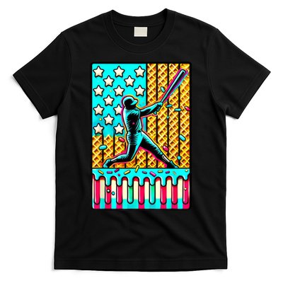 Ice Cream Drip Baseball Stuff Drip For American Flag T-Shirt