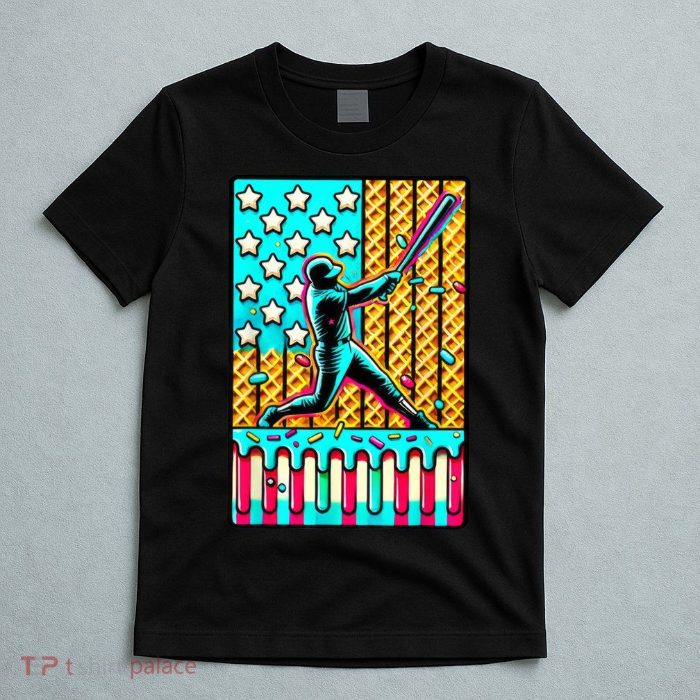 Ice Cream Drip Baseball Stuff Drip For American Flag T-Shirt
