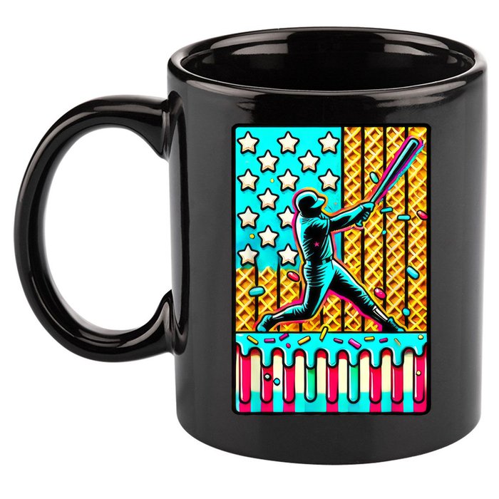Ice Cream Drip Baseball Stuff Drip For American Flag 11oz C Handle Ceramic Mug