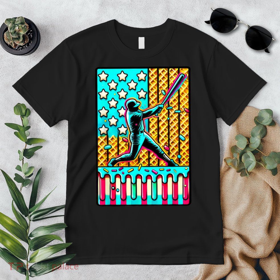 Ice Cream Drip Baseball Stuff Drip For American Flag Premium T-Shirt
