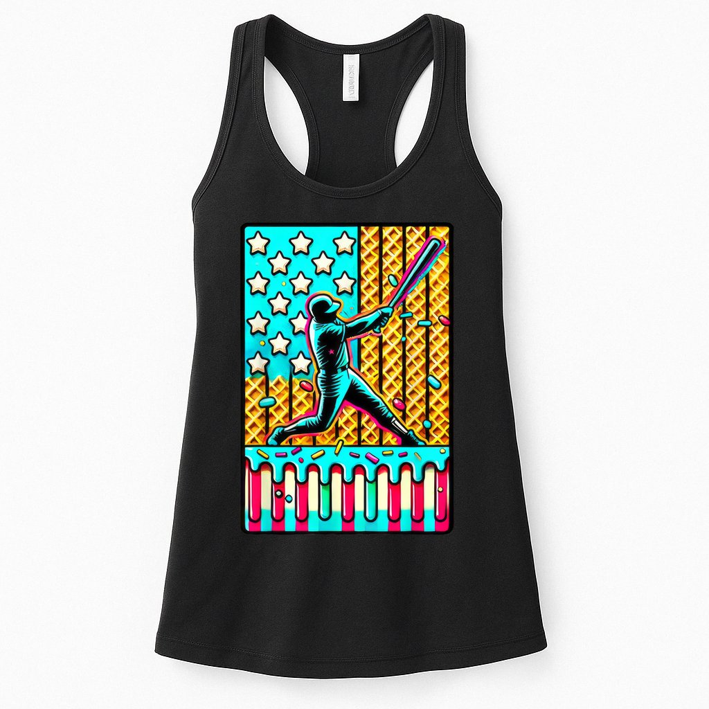 Ice Cream Drip Baseball Stuff Drip For American Flag Womens Tank Top