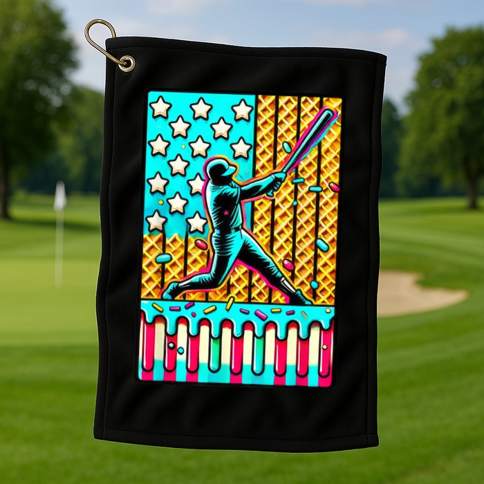 Ice Cream Drip Baseball Stuff Drip For American Flag Golf Towel