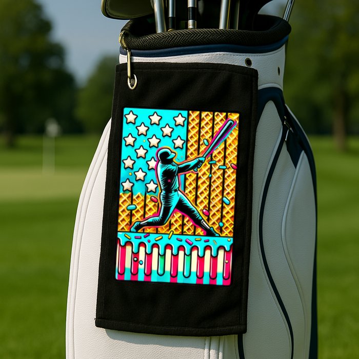 Ice Cream Drip Baseball Stuff Drip For American Flag Golf Towel