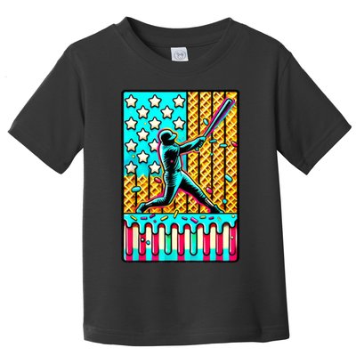 Ice Cream Drip Baseball Stuff Drip For American Flag Toddler T-Shirt