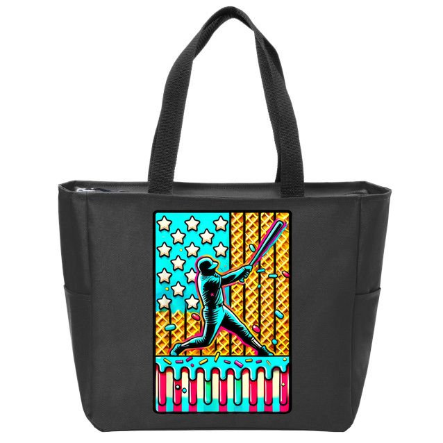 Ice Cream Drip Baseball Stuff Drip For American Flag Zip Tote Bag