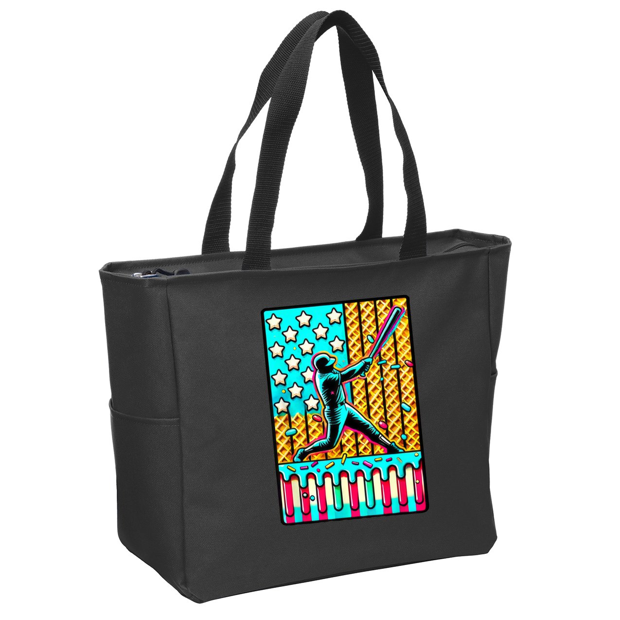 Ice Cream Drip Baseball Stuff Drip For American Flag Zip Tote Bag