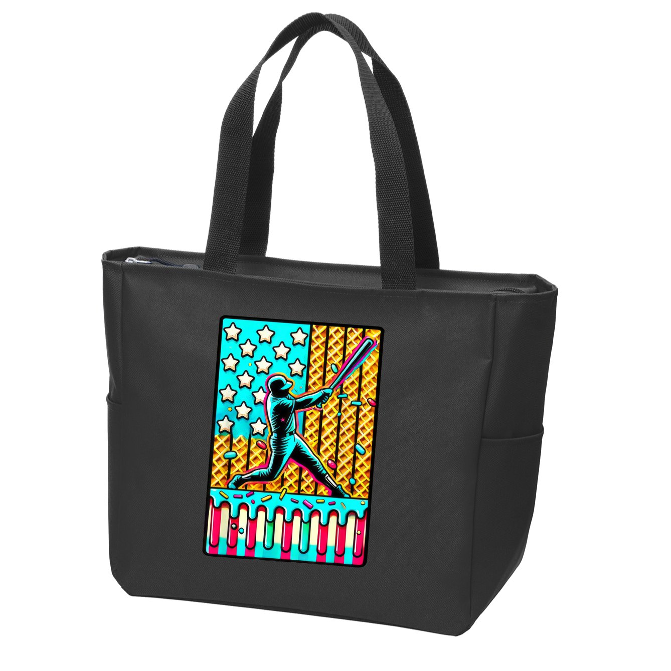 Ice Cream Drip Baseball Stuff Drip For American Flag Zip Tote Bag
