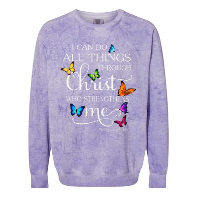 I Can Do All Things Through Christ Butterfly Art Religious Colorblast Crewneck Sweatshirt