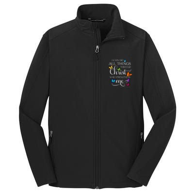 I Can Do All Things Through Christ Butterfly Art Religious Core Soft Shell Jacket